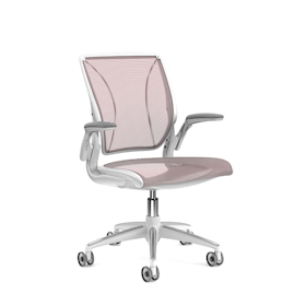 Pinstripe Mesh Red World Task Chair, Adjustable Arms, White Frame